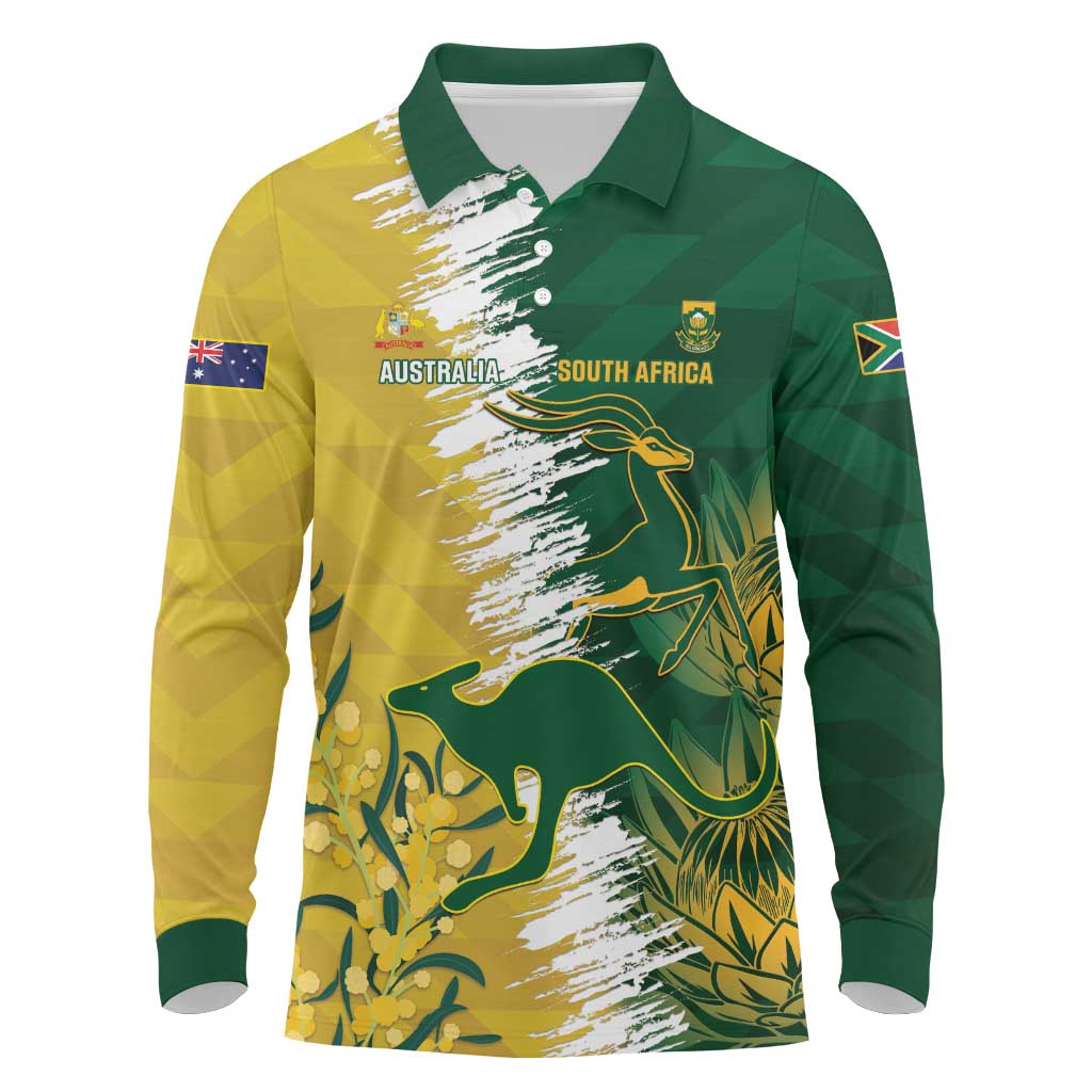 Custom Australia And South Africa Cricket Long Sleeve Polo Shirt Aussies Proteas Together