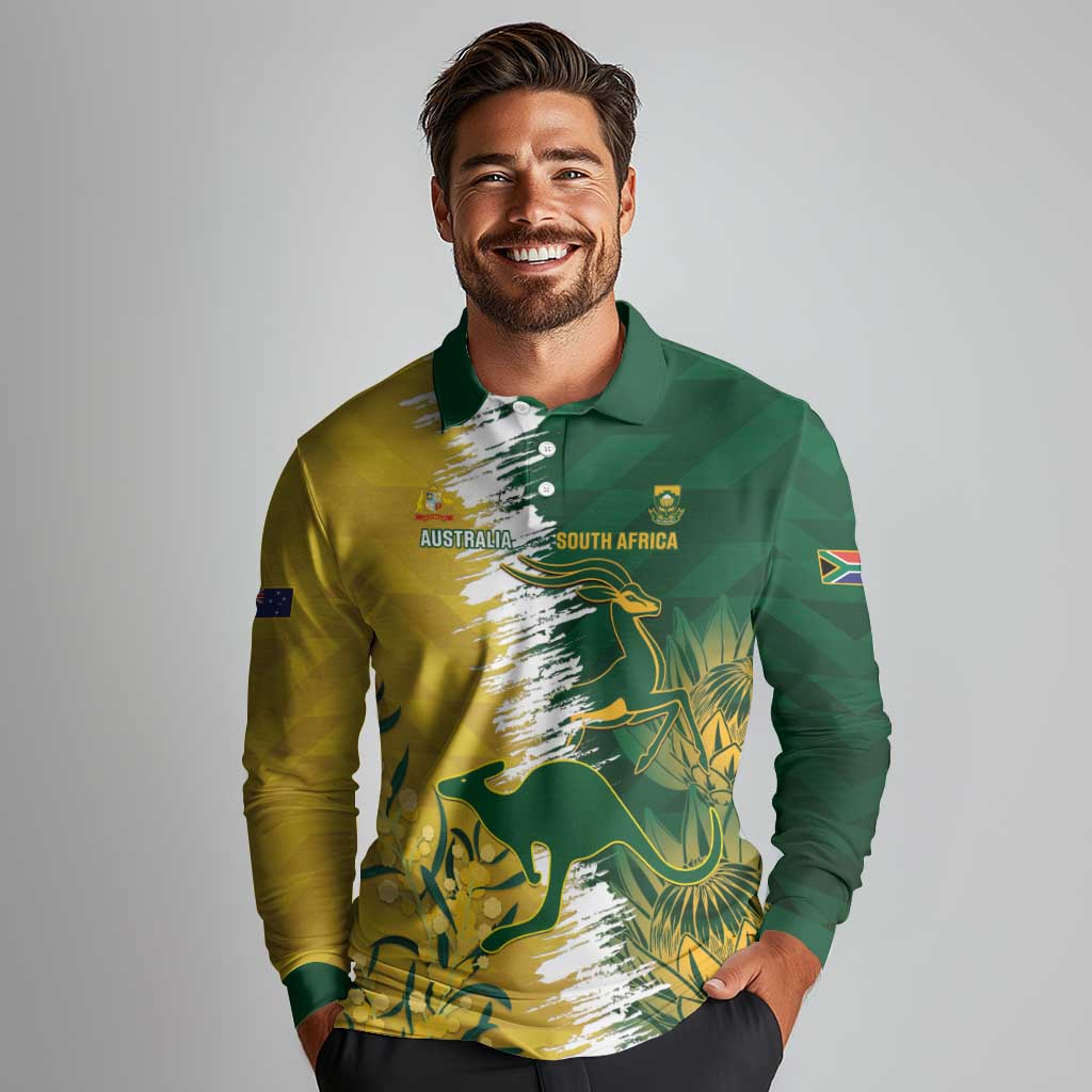 Custom Australia And South Africa Cricket Long Sleeve Polo Shirt Aussies Proteas Together