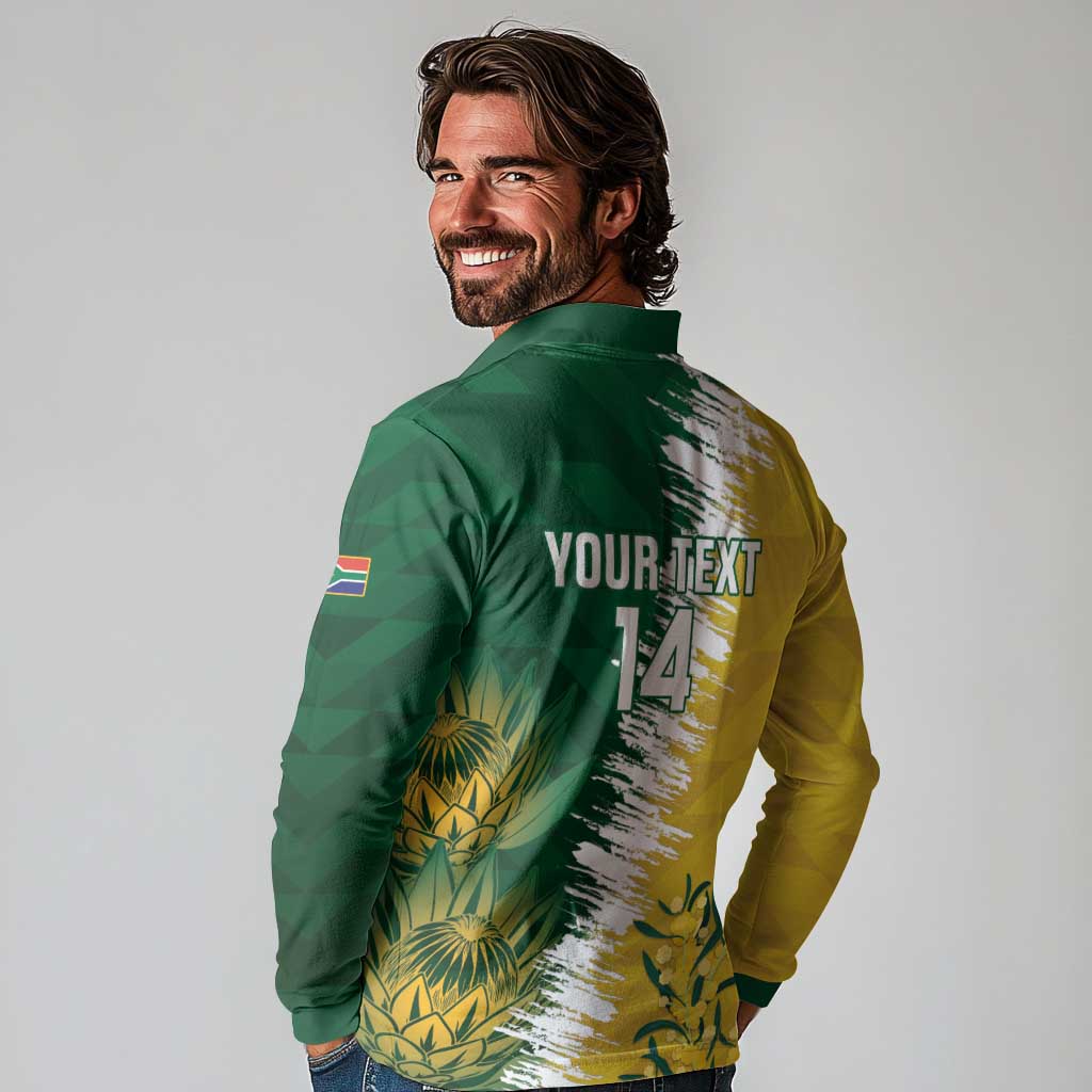 Custom Australia And South Africa Cricket Long Sleeve Polo Shirt Aussies Proteas Together