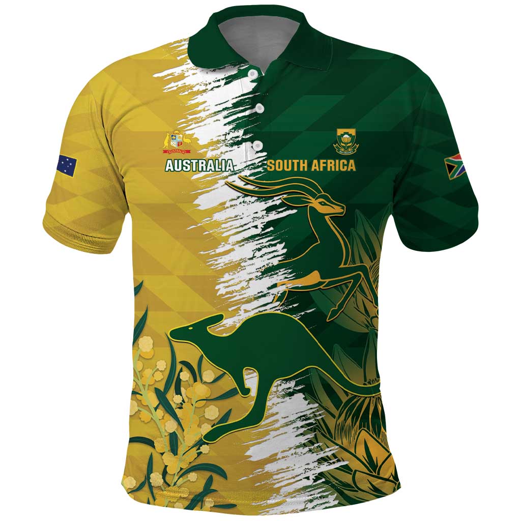 Custom Australia And South Africa Cricket Polo Shirt Aussies Proteas Together