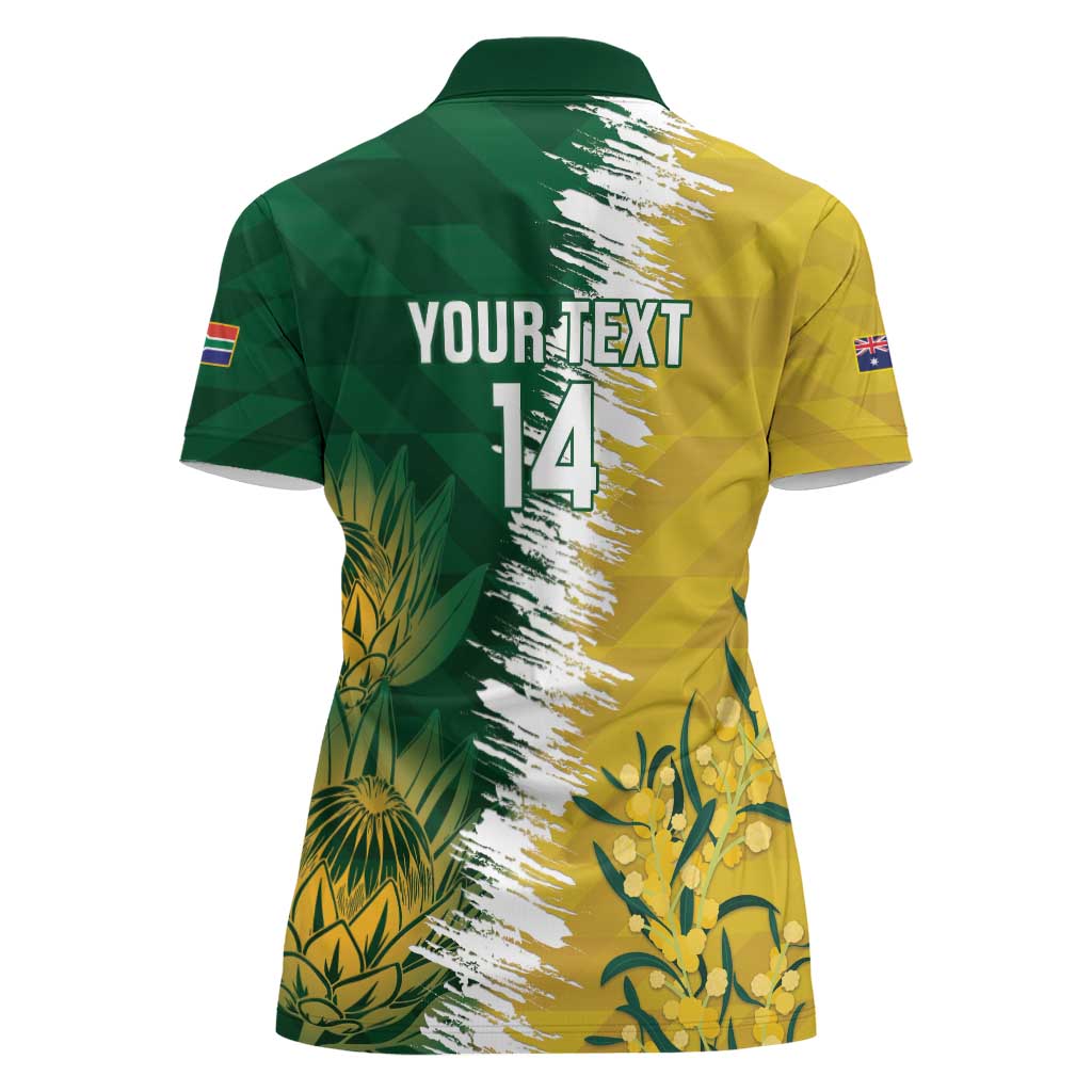 Custom Australia And South Africa Cricket Women Polo Shirt Aussies Proteas Together