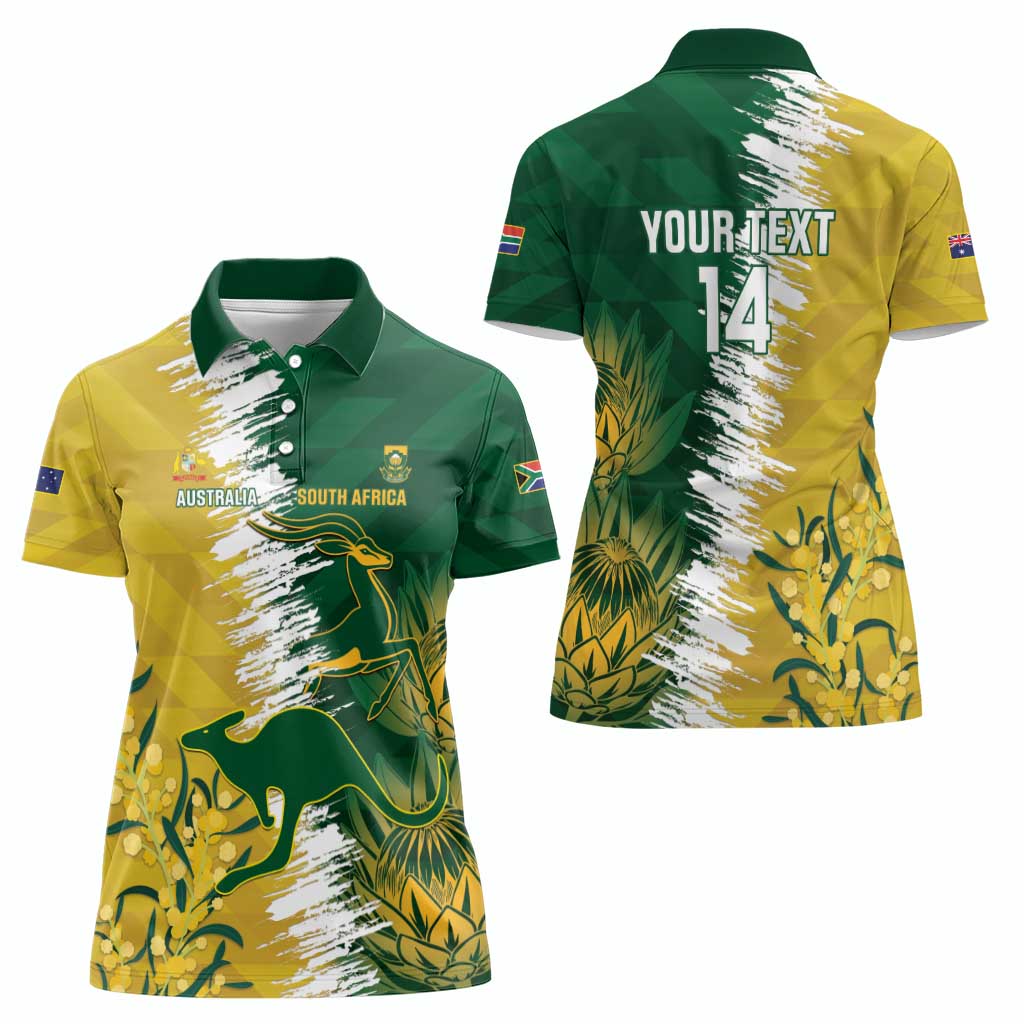 Custom Australia And South Africa Cricket Women Polo Shirt Aussies Proteas Together