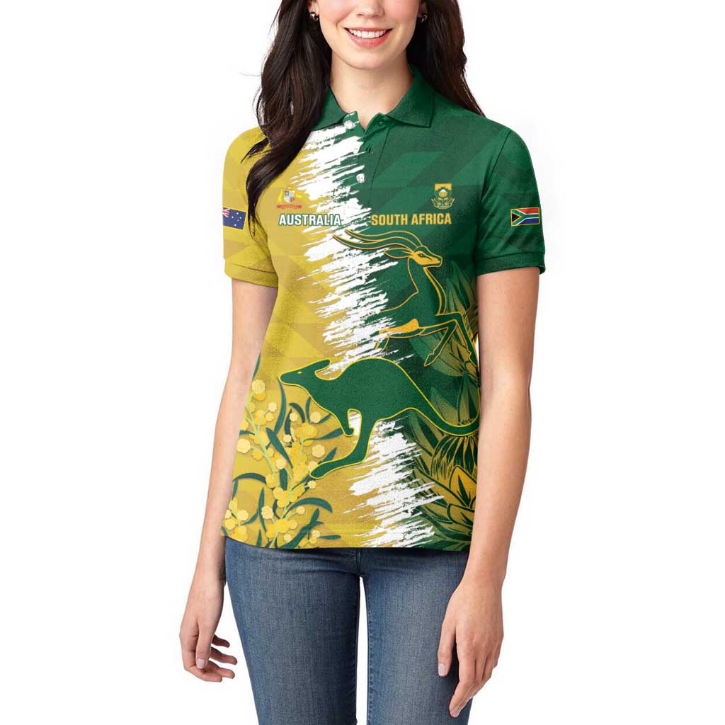 Custom Australia And South Africa Cricket Women Polo Shirt Aussies Proteas Together