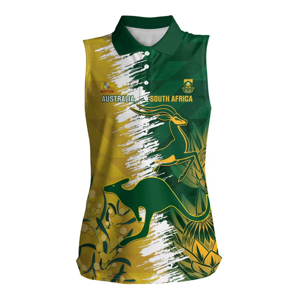 Custom Australia And South Africa Cricket Women Sleeveless Polo Shirt Aussies Proteas Together