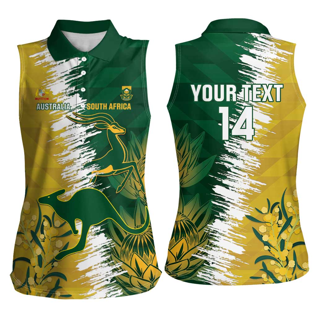 Custom Australia And South Africa Cricket Women Sleeveless Polo Shirt Aussies Proteas Together