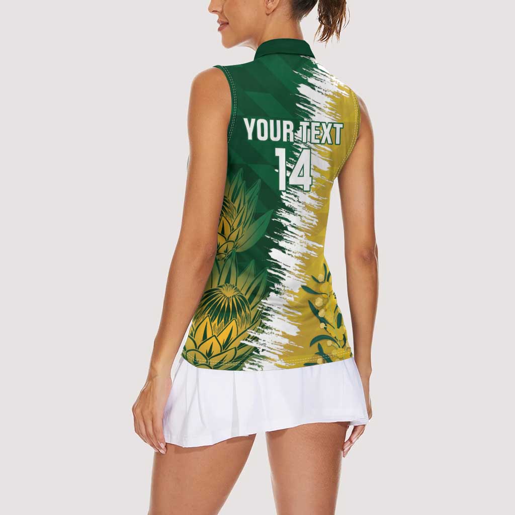 Custom Australia And South Africa Cricket Women Sleeveless Polo Shirt Aussies Proteas Together