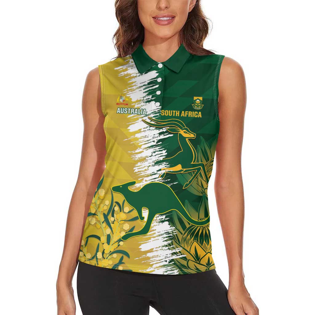 Custom Australia And South Africa Cricket Women Sleeveless Polo Shirt Aussies Proteas Together