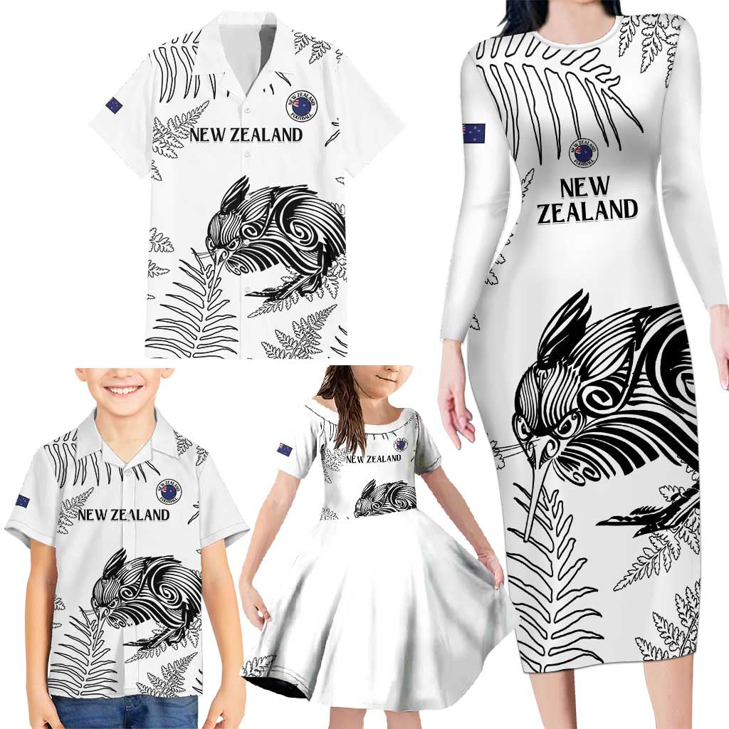 Custom New Zealand Kiwi Football Family Matching Long Sleeve Bodycon Dress and Hawaiian Shirt Aotearoa Silver Fern