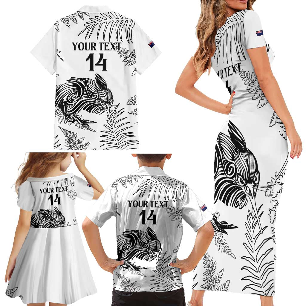 Custom New Zealand Kiwi Football Family Matching Short Sleeve Bodycon Dress and Hawaiian Shirt Aotearoa Silver Fern