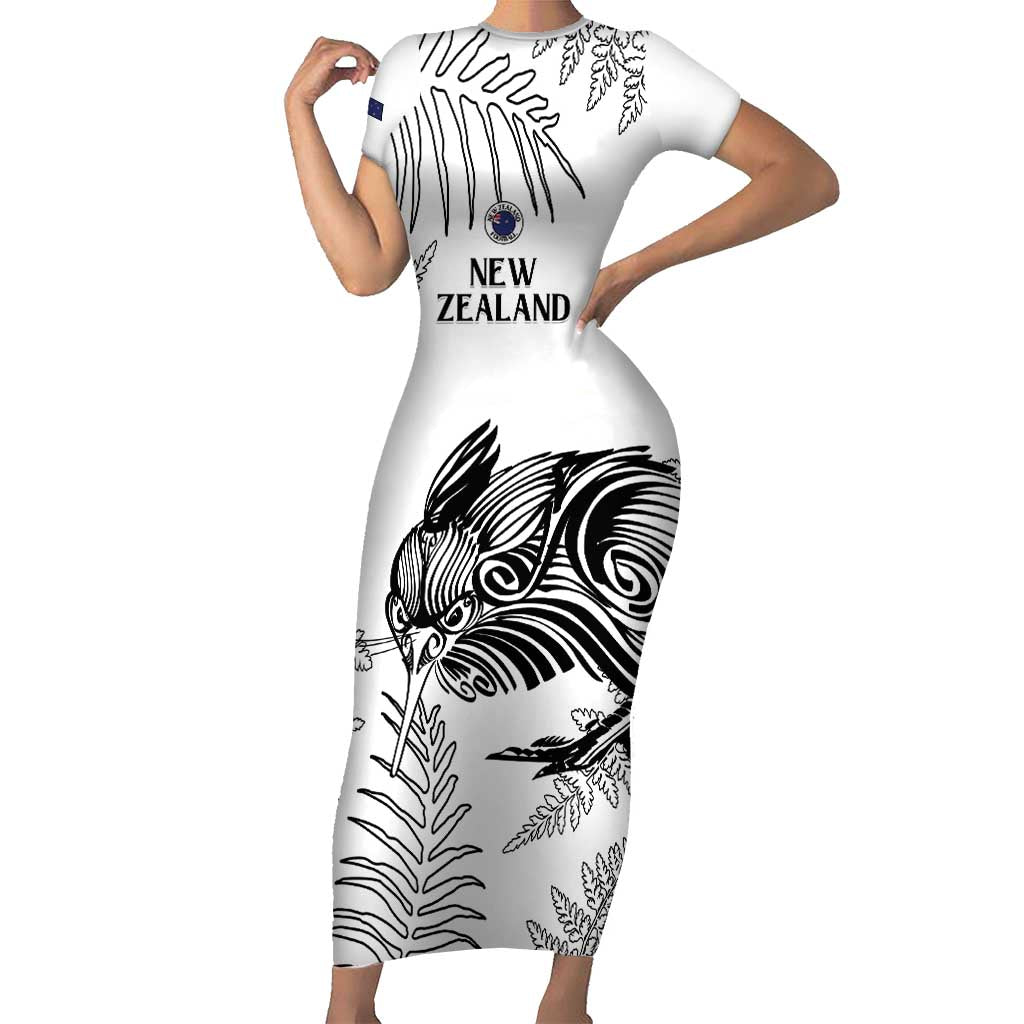 Custom New Zealand Kiwi Football Family Matching Short Sleeve Bodycon Dress and Hawaiian Shirt Aotearoa Silver Fern