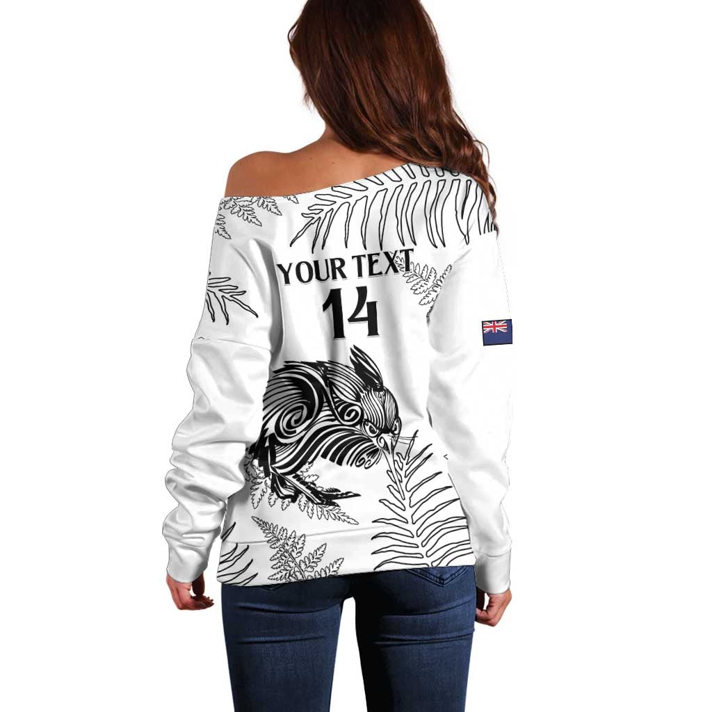 Custom New Zealand Kiwi Football Off Shoulder Sweater Aotearoa Silver Fern