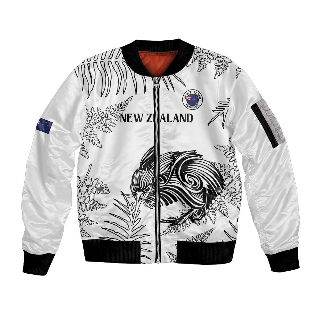 Custom New Zealand Kiwi Football Sleeve Zip Bomber Jacket Aotearoa Silver Fern