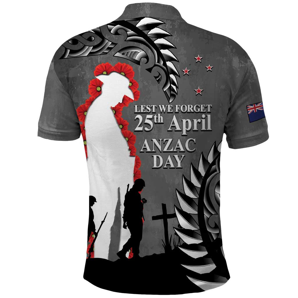 New Zealand ANZAC Day Polo Shirt 25th April Silver Fern With Poppy