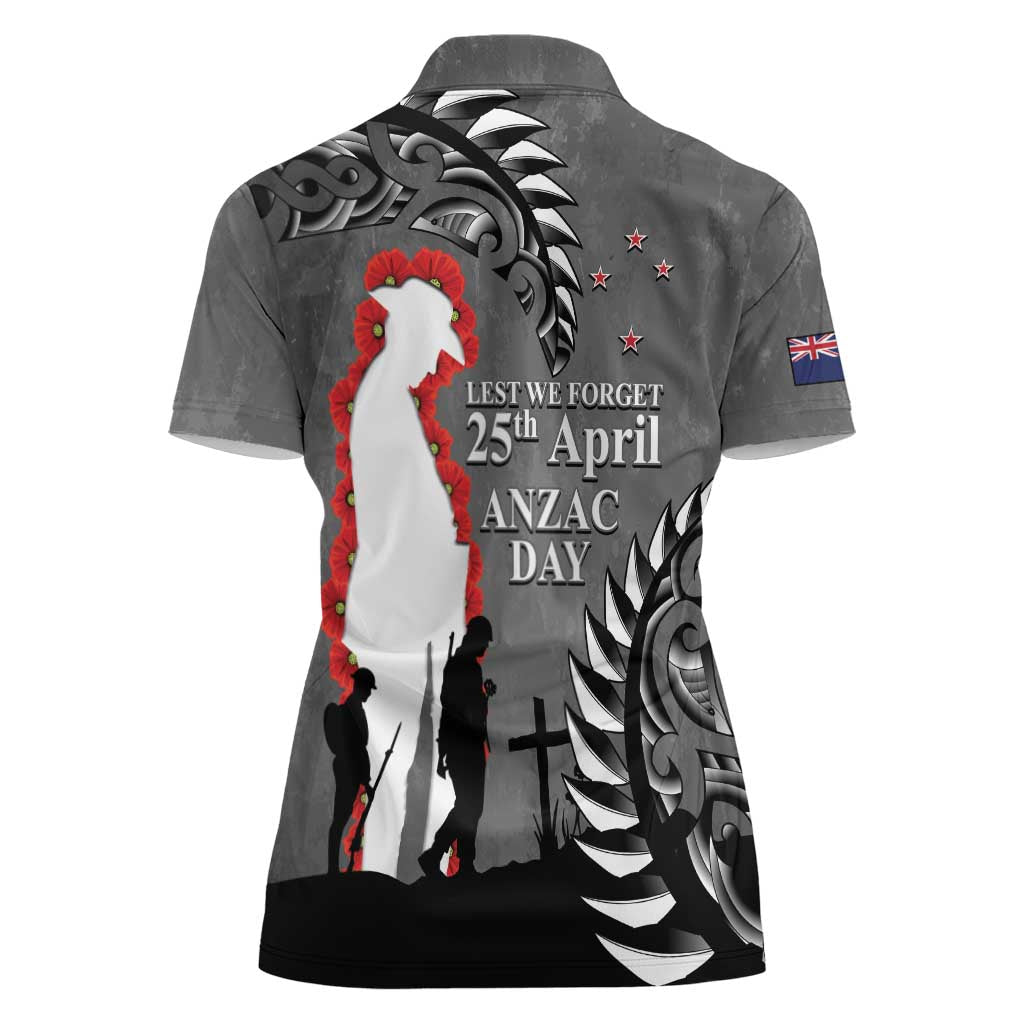 New Zealand ANZAC Day Women Polo Shirt 25th April Silver Fern With Poppy