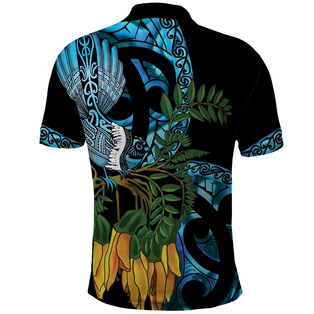 Turquoise New Zealand Kowhai And Piwakawaka Polo Shirt Maori Ngaru Paua Shell