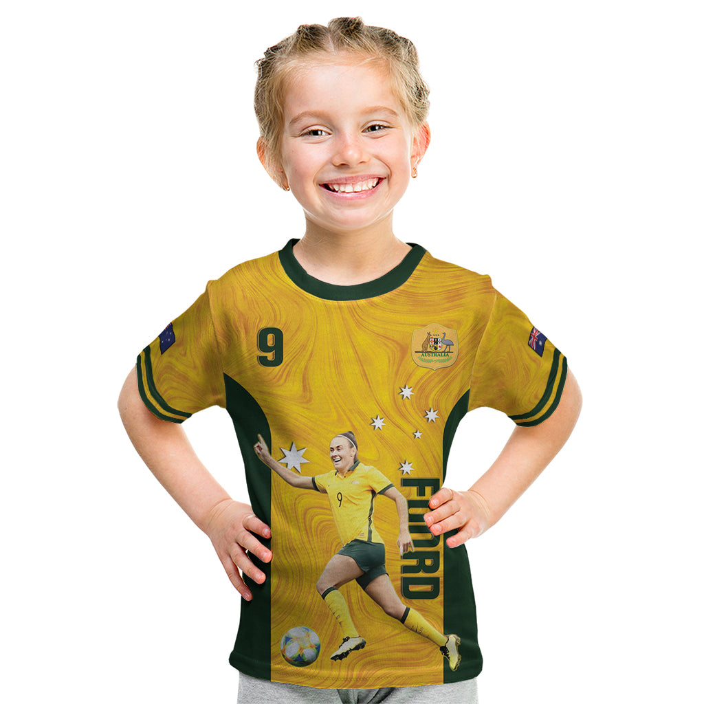 Australia Soccer Kid T Shirt Foord Matildas - Gold Marble