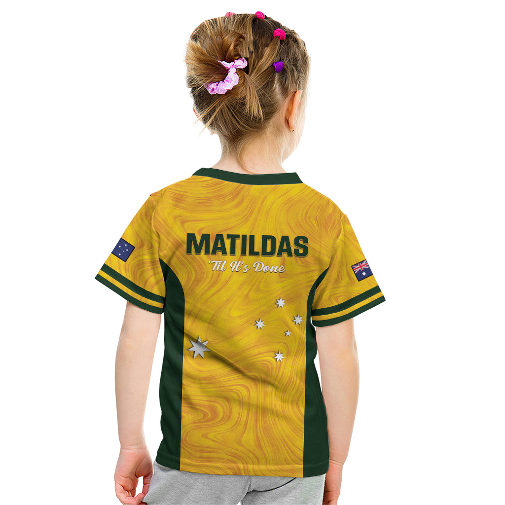 Australia Soccer Kid T Shirt Foord Matildas - Gold Marble