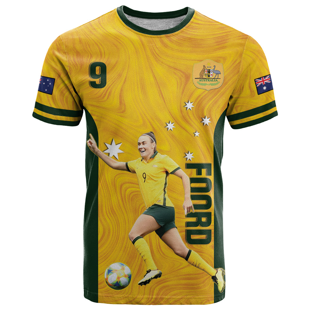 Australia Soccer T Shirt Foord Matildas - Gold Marble