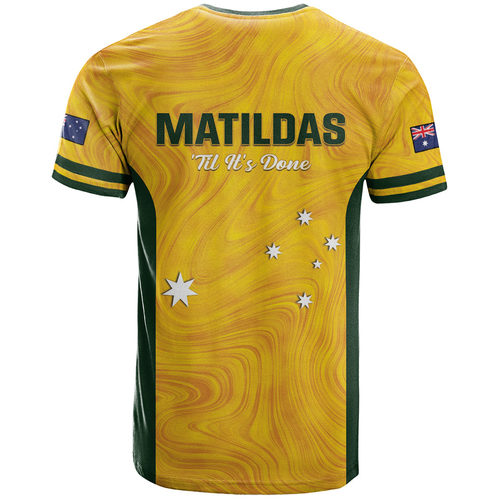 Australia Soccer T Shirt Foord Matildas - Gold Marble