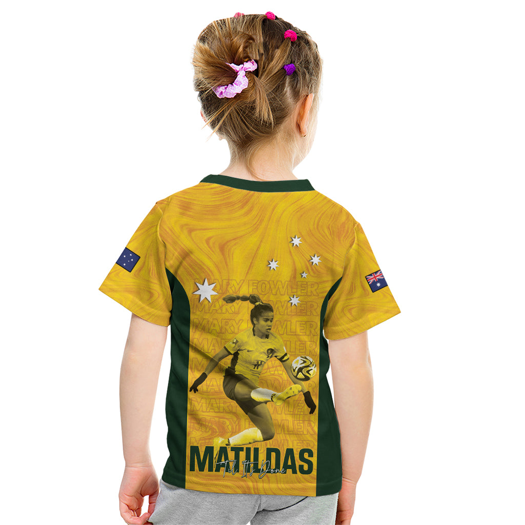 Australia Soccer Kid T Shirt Fowler Matildas - Gold Marble