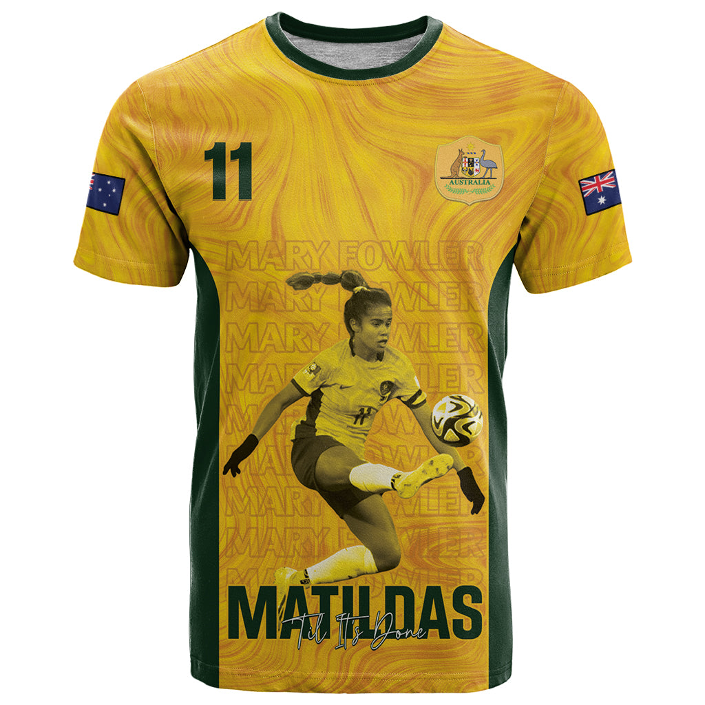 Australia Soccer T Shirt Fowler Matildas - Gold Marble