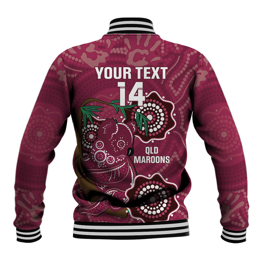 Custom Queensland Maroons Rugby Baseball Jacket 2024 Koala Mix Aboriginal Art