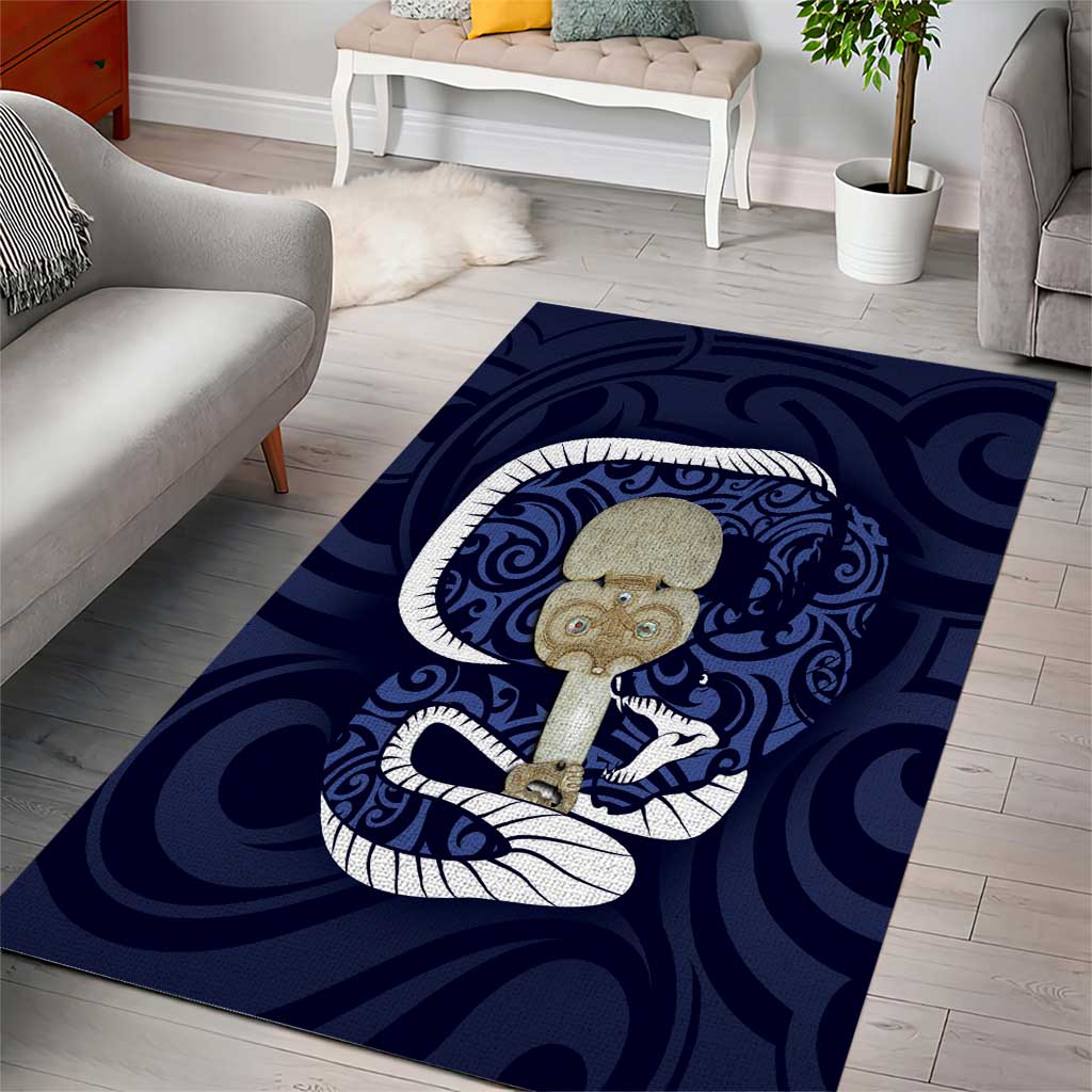 Blue New Zealand Eel Area Rug Aotearoa Maori Tuna With Kotiate Weapon