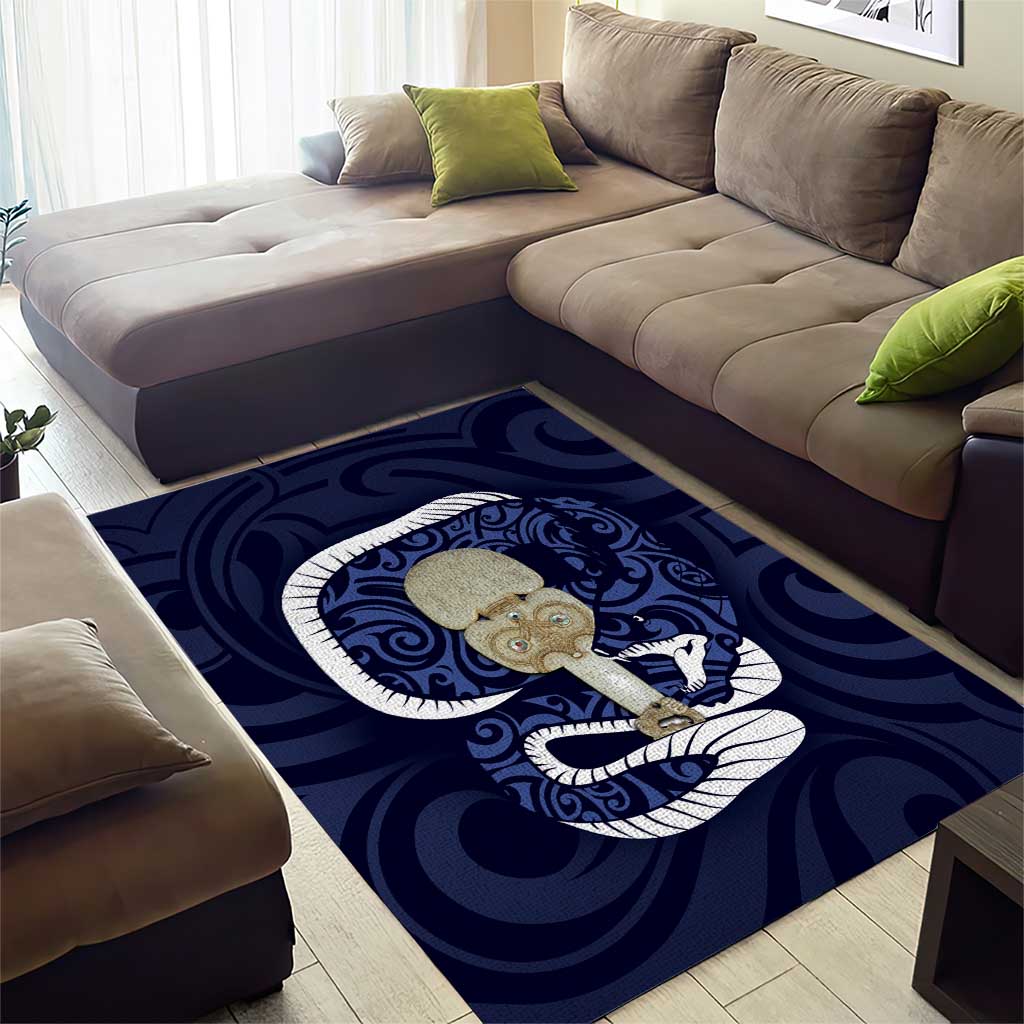 Blue New Zealand Eel Area Rug Aotearoa Maori Tuna With Kotiate Weapon