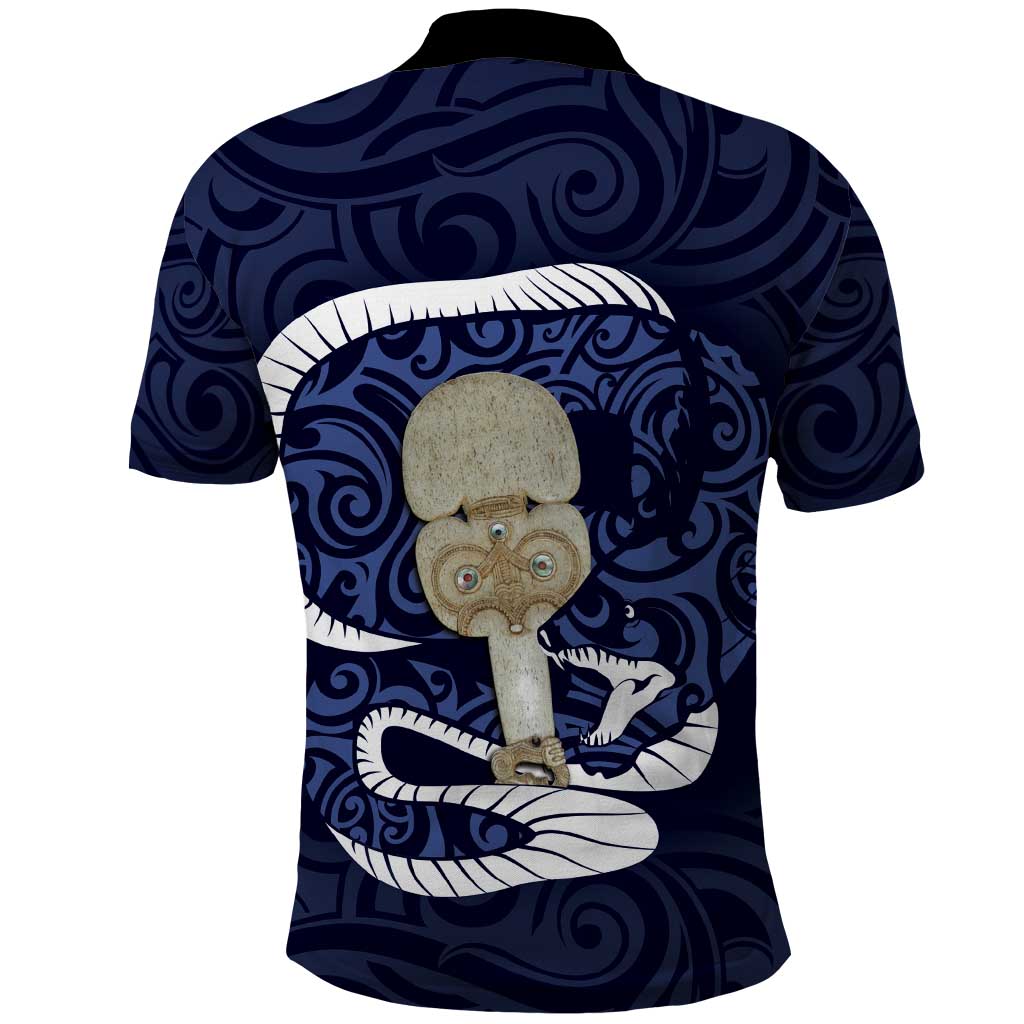 Blue New Zealand Eel Polo Shirt Aotearoa Maori Tuna With Kotiate Weapon