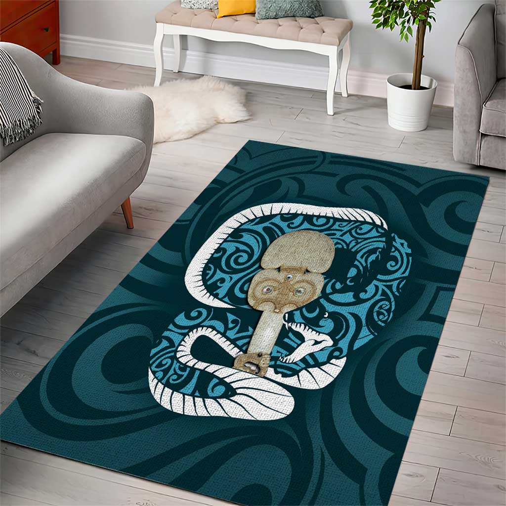 Turquoise New Zealand Eel Area Rug Aotearoa Maori Tuna With Kotiate Weapon