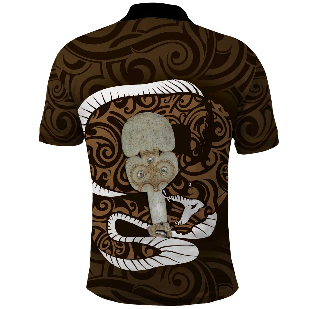 Gold New Zealand Eel Polo Shirt Aotearoa Maori Tuna With Kotiate Weapon