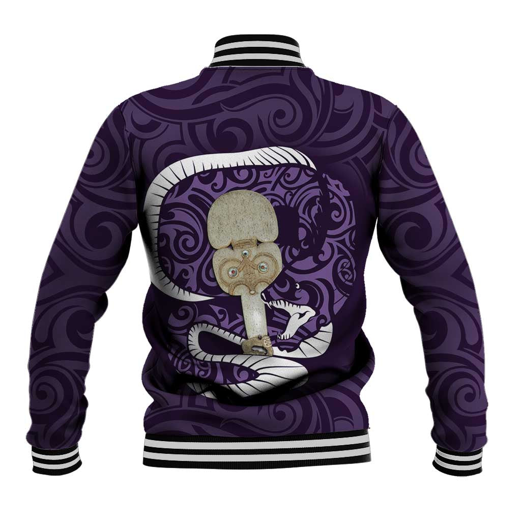 Purple New Zealand Eel Baseball Jacket Aotearoa Maori Tuna With Kotiate Weapon