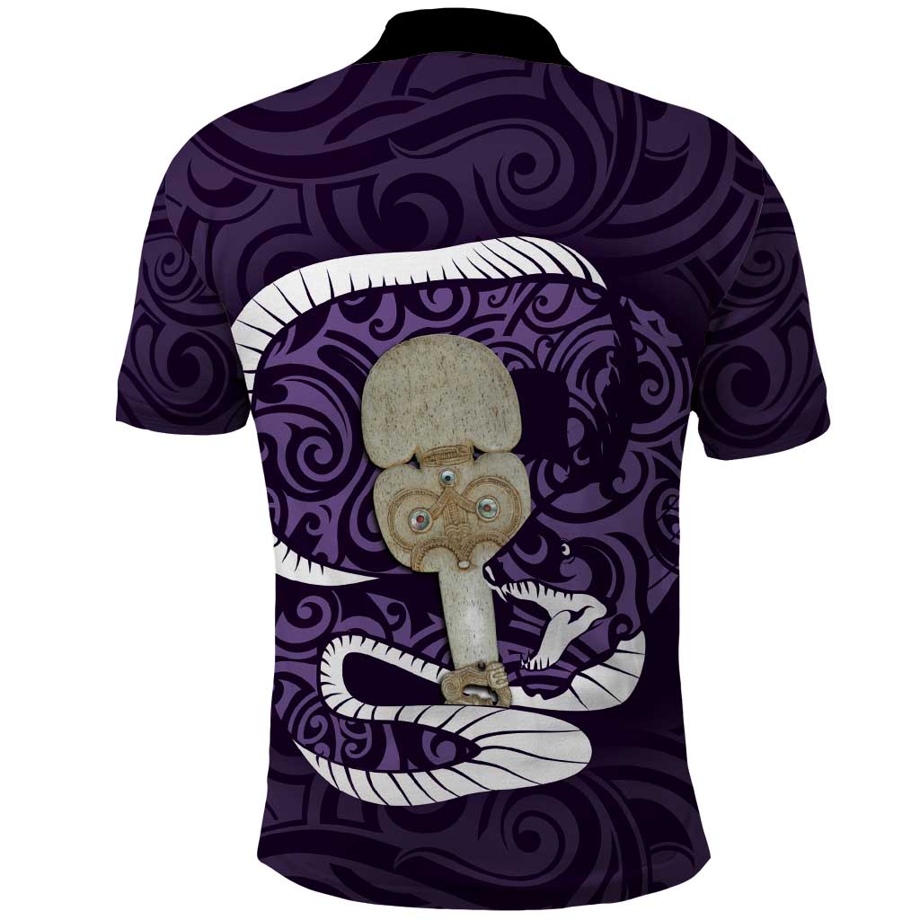 Purple New Zealand Eel Polo Shirt Aotearoa Maori Tuna With Kotiate Weapon