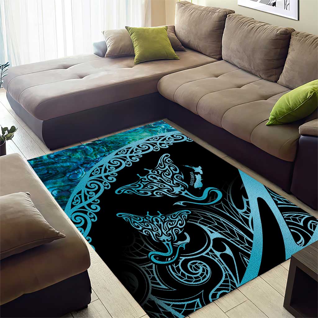 New Zealand Stingray Area Rug Aotearoa Whai With Maori Paua Shell