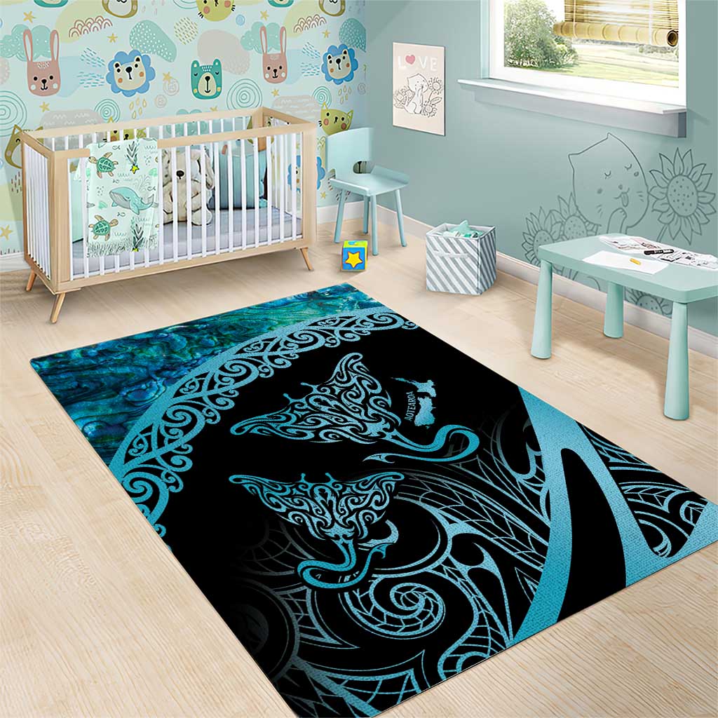 New Zealand Stingray Area Rug Aotearoa Whai With Maori Paua Shell