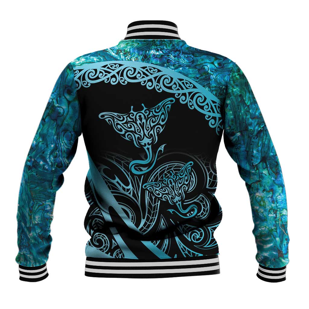 New Zealand Stingray Baseball Jacket Aotearoa Whai With Maori Paua Shell