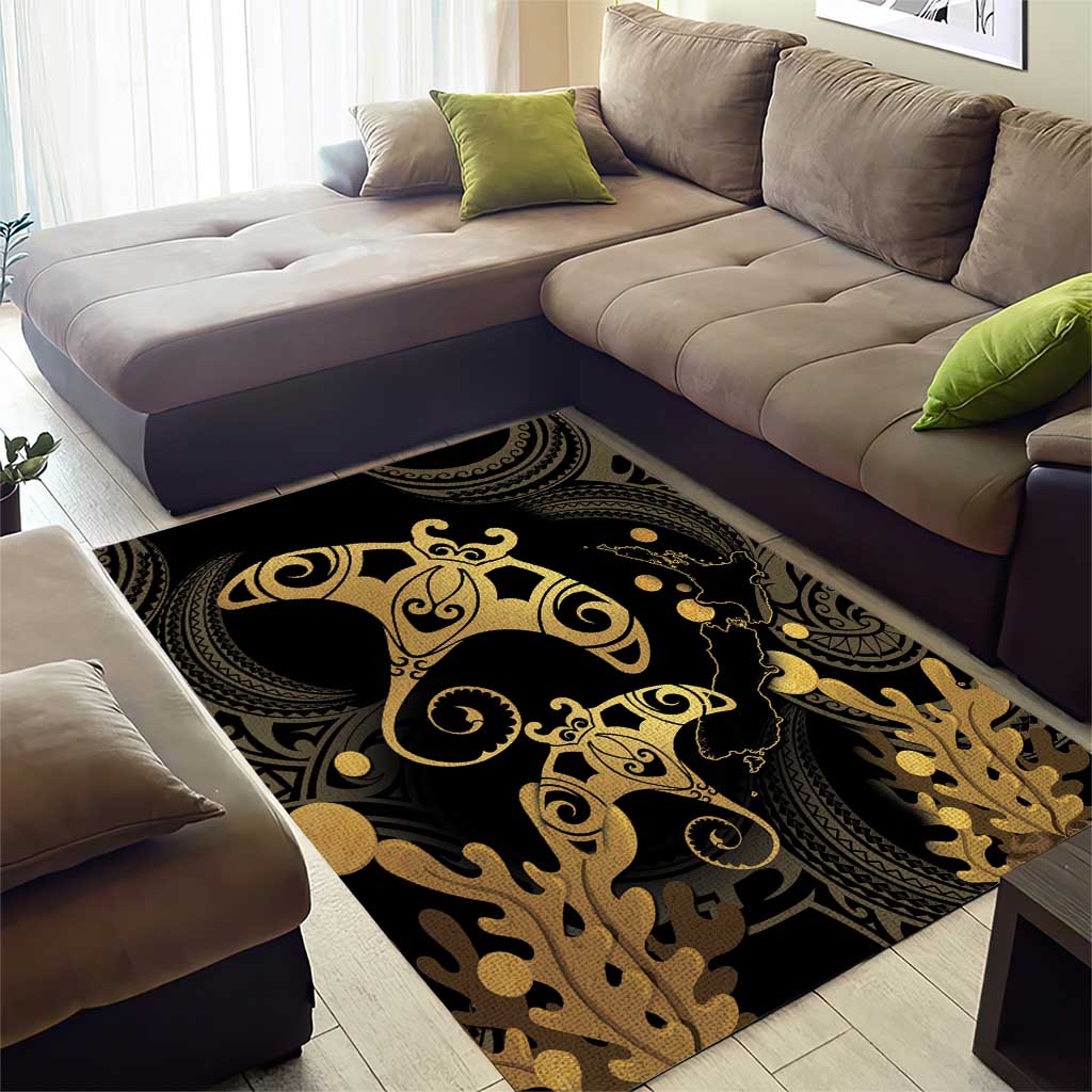 Black And Gold Aotearoa Whai Area Rug NZ Stingrays Maori Curves Style