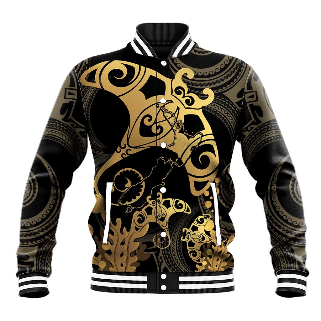 Black And Gold Aotearoa Whai Baseball Jacket NZ Stingrays Maori Curves Style