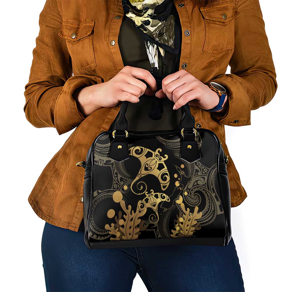 Black And Gold Aotearoa Whai Shoulder Handbag NZ Stingrays Maori Curves Style