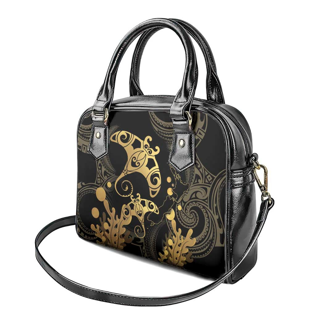 Black And Gold Aotearoa Whai Shoulder Handbag NZ Stingrays Maori Curves Style