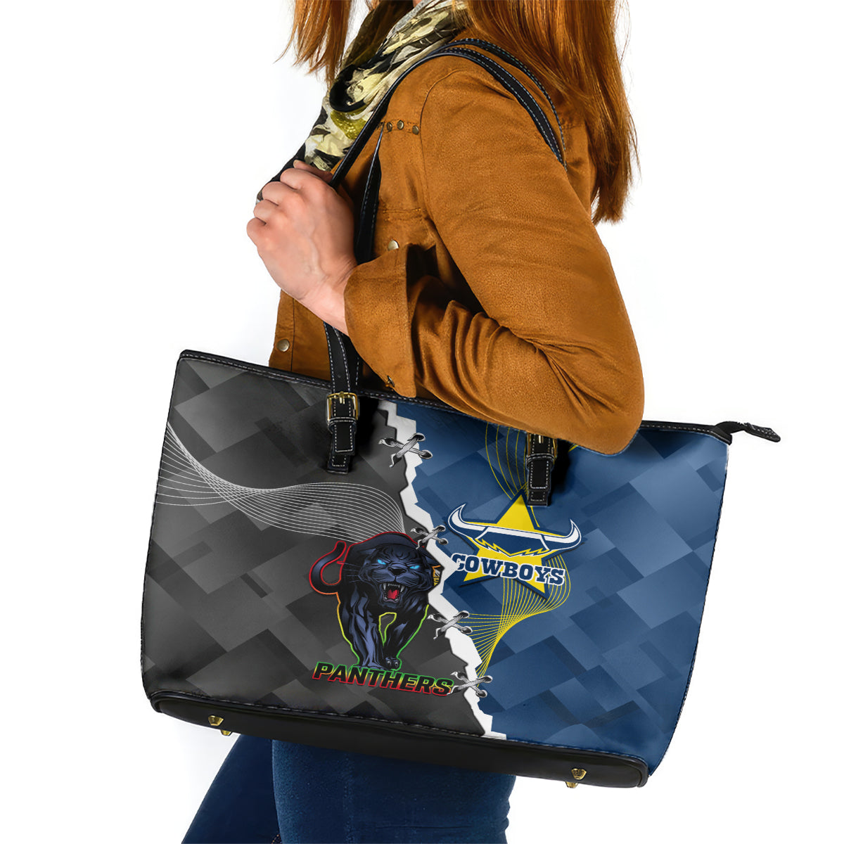 personalised-panthers-and-cowboys-rugby-leather-tote-bag-sporty-version