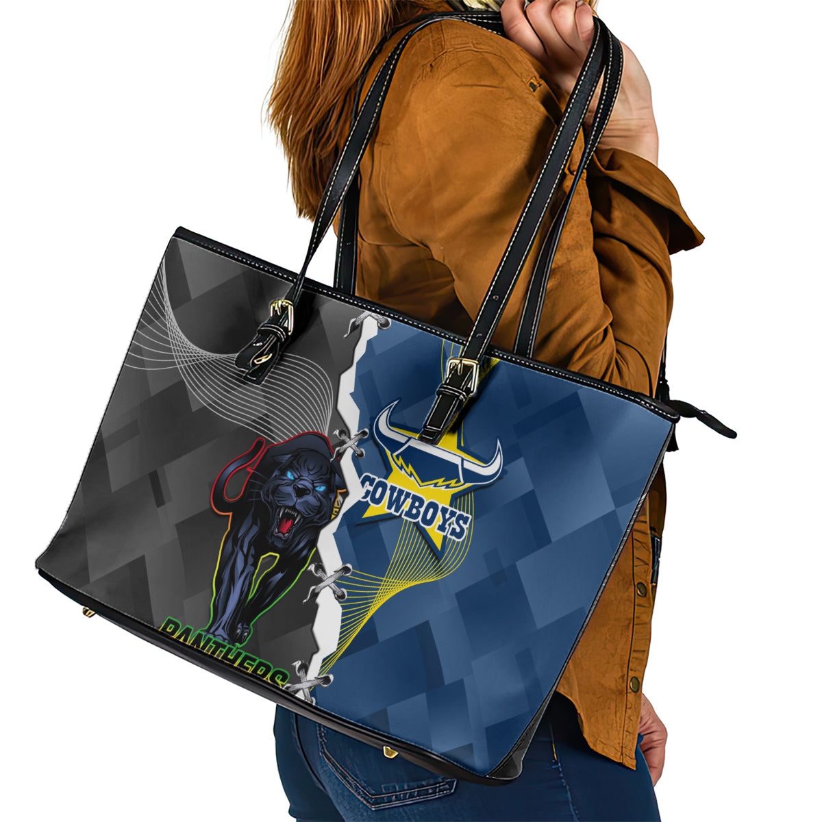 personalised-panthers-and-cowboys-rugby-leather-tote-bag-sporty-version