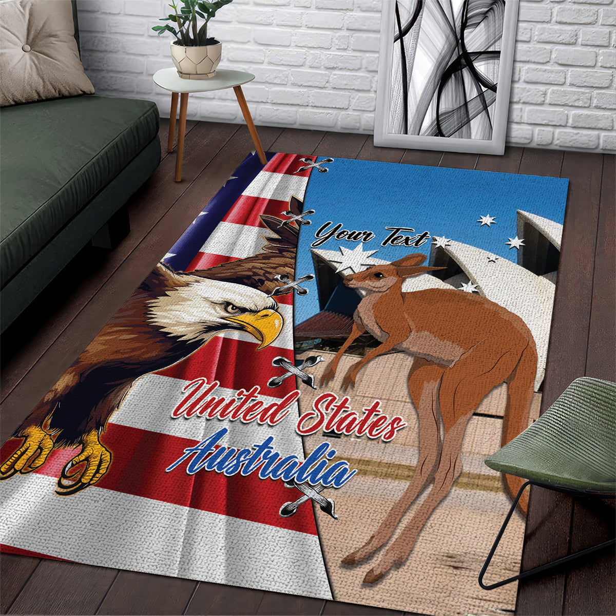 Personalised United States And Australia Area Rug USA Eagle With Aussie Kangaroo