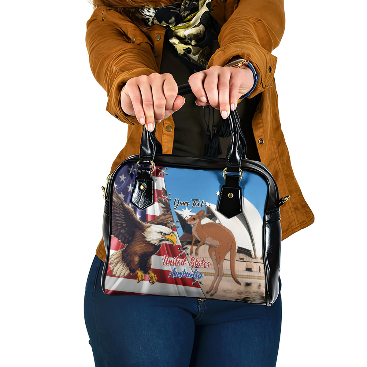 Personalised United States And Australia Shoulder Handbag USA Eagle With Aussie Kangaroo