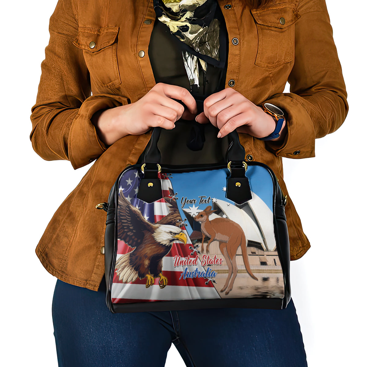 Personalised United States And Australia Shoulder Handbag USA Eagle With Aussie Kangaroo