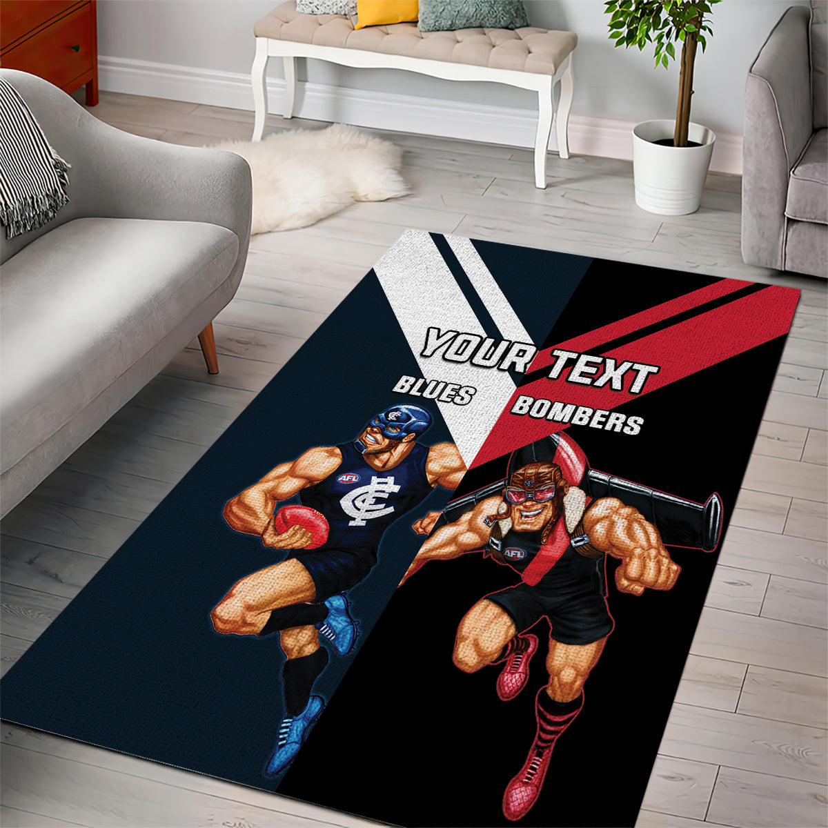 Custom Blues And Bombers Football Area Rug 2024 Together Sporty