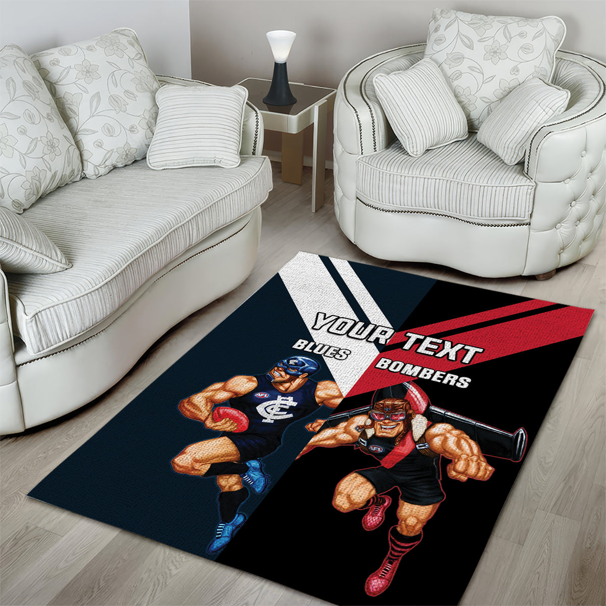 Custom Blues And Bombers Football Area Rug 2024 Together Sporty