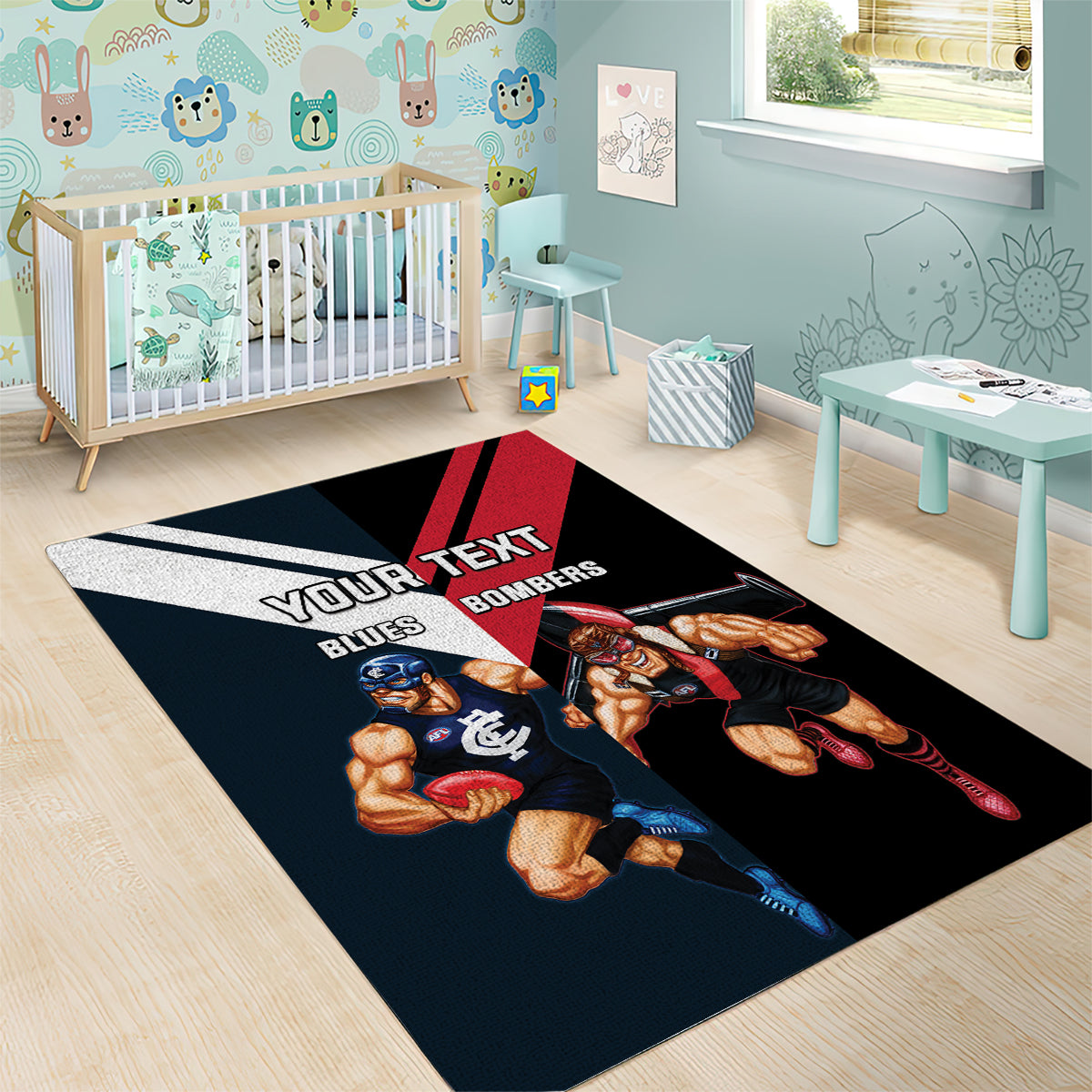 Custom Blues And Bombers Football Area Rug 2024 Together Sporty