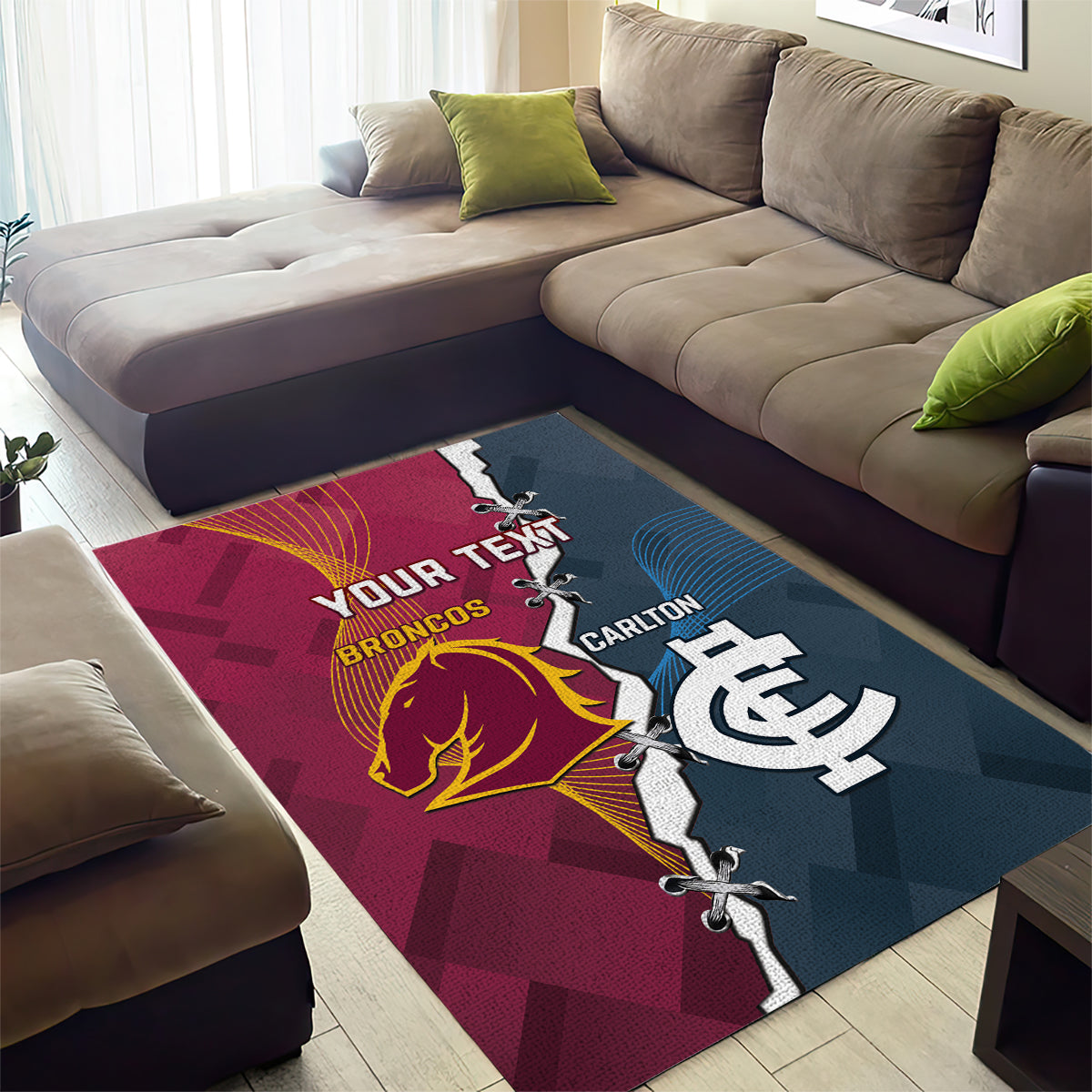 Personalised Broncos Rugby And Carlton Football Area Rug Sporty Version