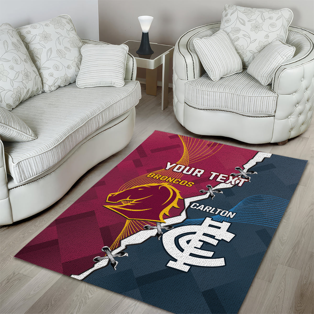 Personalised Broncos Rugby And Carlton Football Area Rug Sporty Version